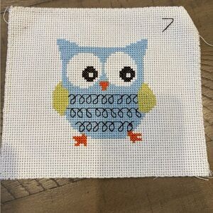 handmade complete finished cross stitch cute owl 7 of 10 stitching blue green